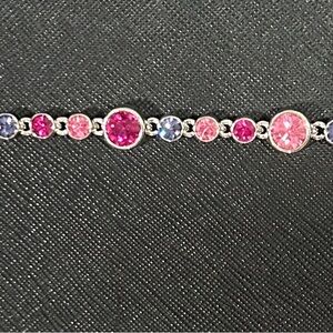 Women's Touchstone Pink and Purple Crystal Link Bracelet - Sparkling Silver Tone